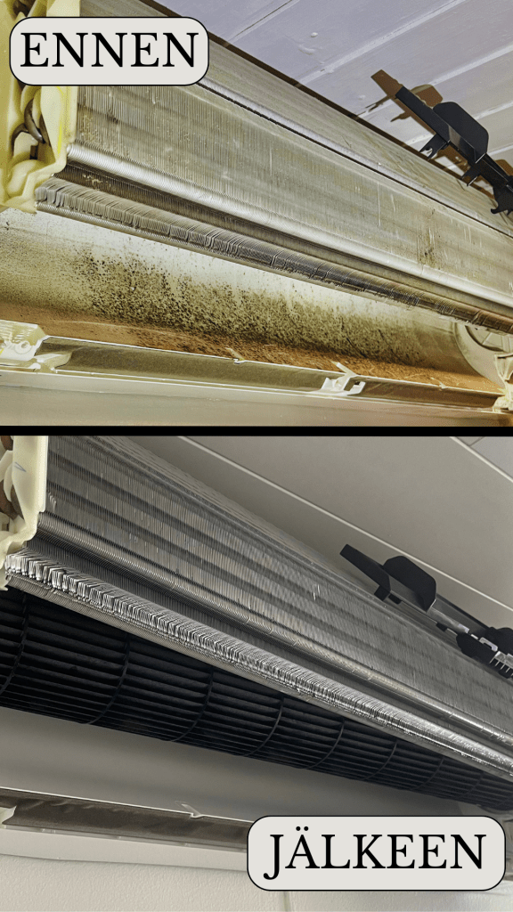 Ilmalämpöpumppuun kertyy likaa ajan saatossa. Perusteellinen puhdistus auttaa pitämään laitteen kunnossa.